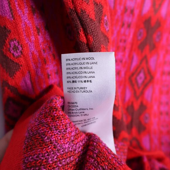 FREE PEOPLE NWT Kitt Mini Sweater Dress Red Printed Short Sleeve Women's XS - Picture 11 of 11